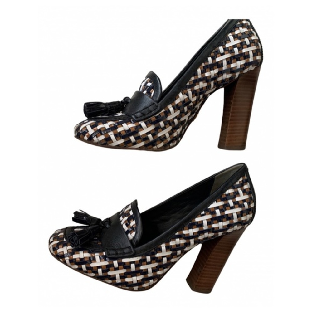 Tory Burch Careen woven navy/ tan/ white leather pump